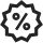 Un symbole de réduction stylisé représentant un signe de pourcentage, typique d'un icône de promotion ou d'offre spéciale.